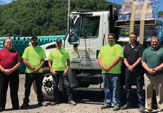 Crew members of the Johnstown, Pennsylvania branch of Pipelines Inc. are, from left to right, Bill Bosio, Chuck McClintock, Jesse Brown, James Craig, Randy Anderson and Mike Freeman.